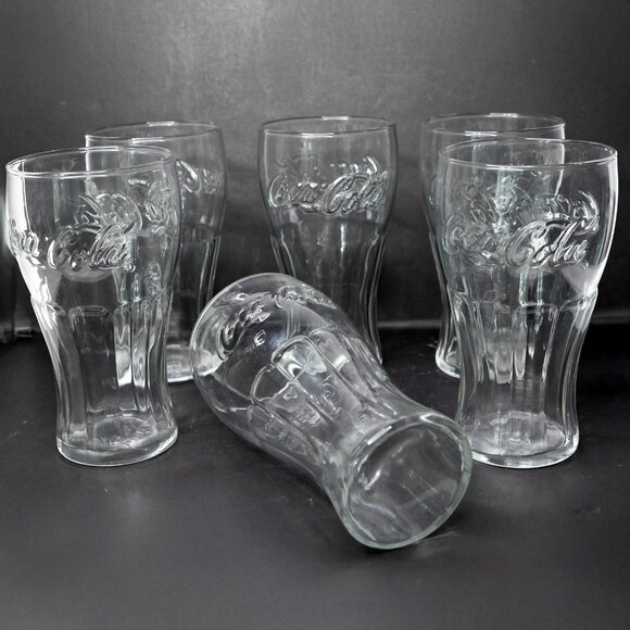 Vintage Anchor Hocking Coca-Cola Tumbler Glass Set (6) Contour Soda Pop Drinking - Picture 10 of 11